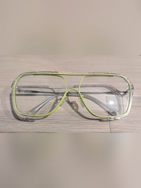 NEW NEVER WORN Clear Lens Aviator Glasses with Neon Yellow Trim